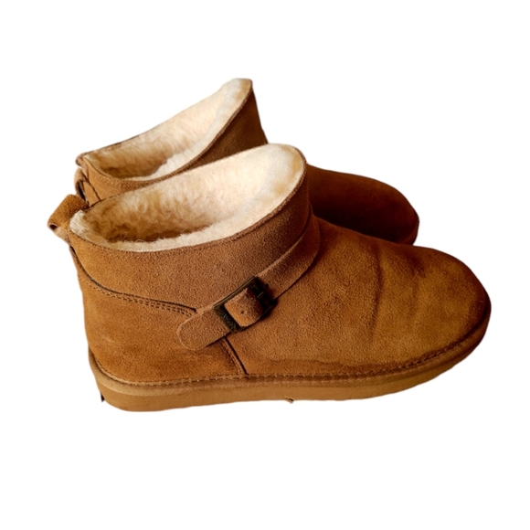 Bear Pawz Brown Suede Leather Booties Sheepskin Lining Size 9 - Picture 2 of 9